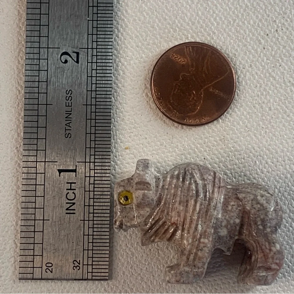 Miniature BUFFALO Stone Carving Mini Figurine Steatite Soapstone Carved Animal